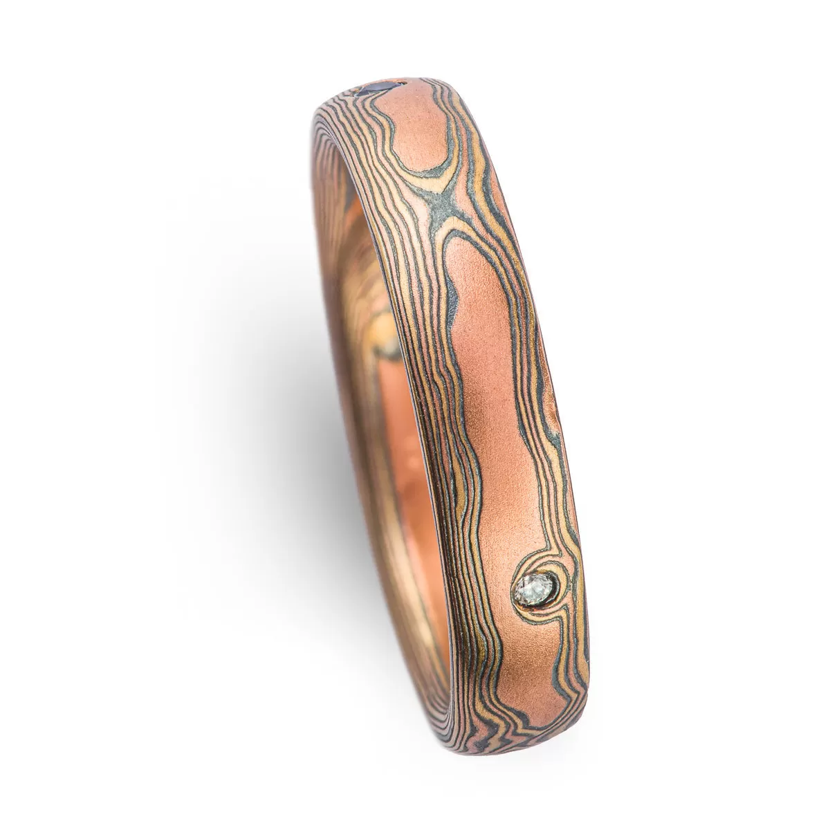 Organic Ring or Wedding Band in Woodgrain Pattern and Fire Palette SHIPS TODAY