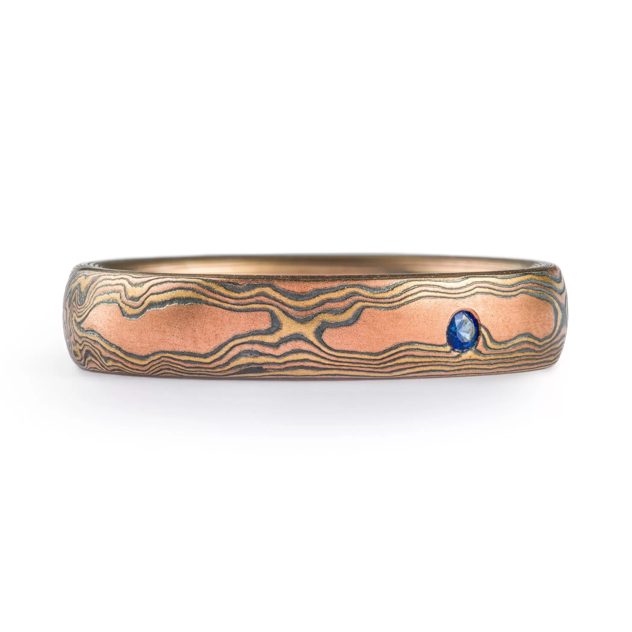 Organic Ring or Wedding Band in Woodgrain Pattern and Fire Palette SHIPS TODAY