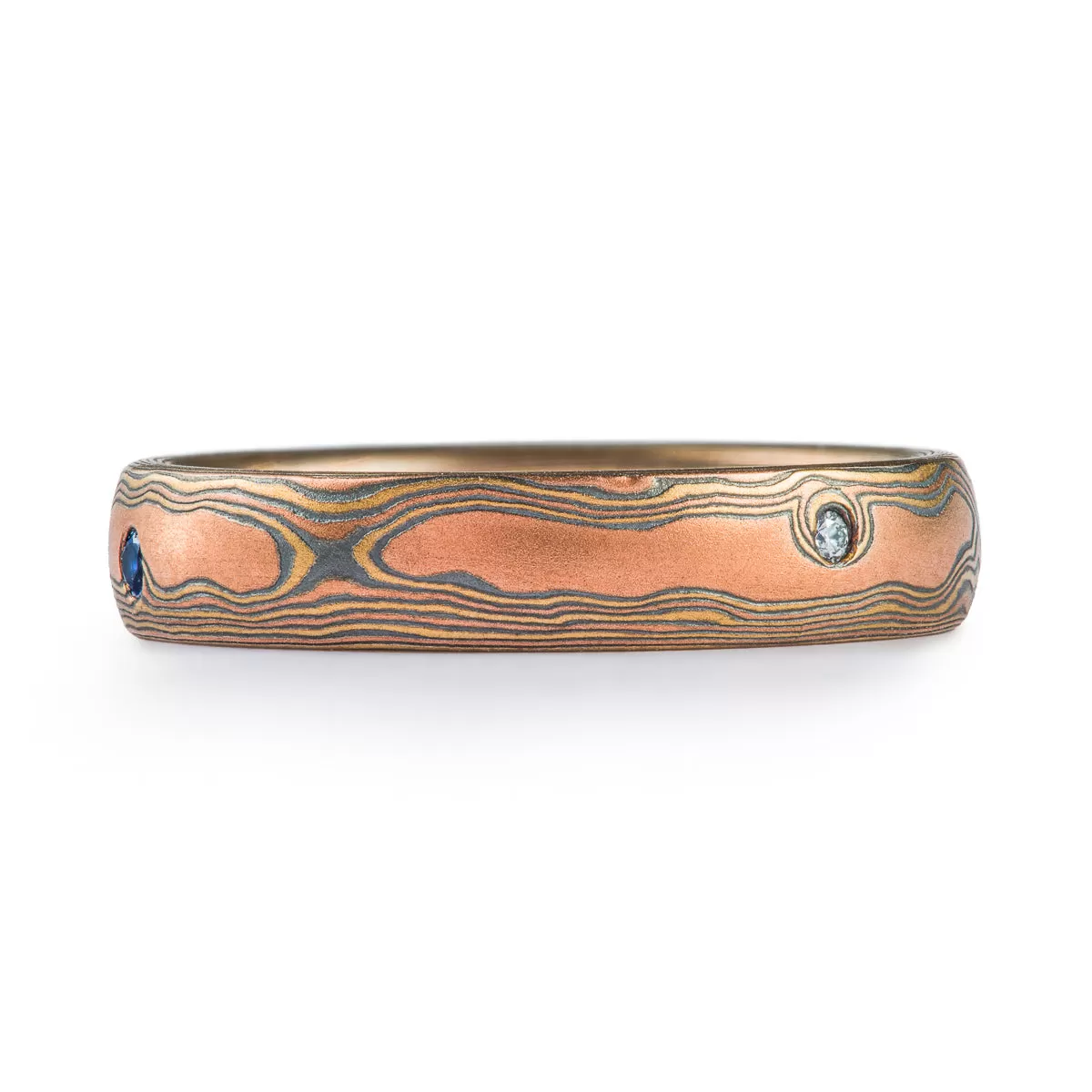 Organic Ring or Wedding Band in Woodgrain Pattern and Fire Palette SHIPS TODAY