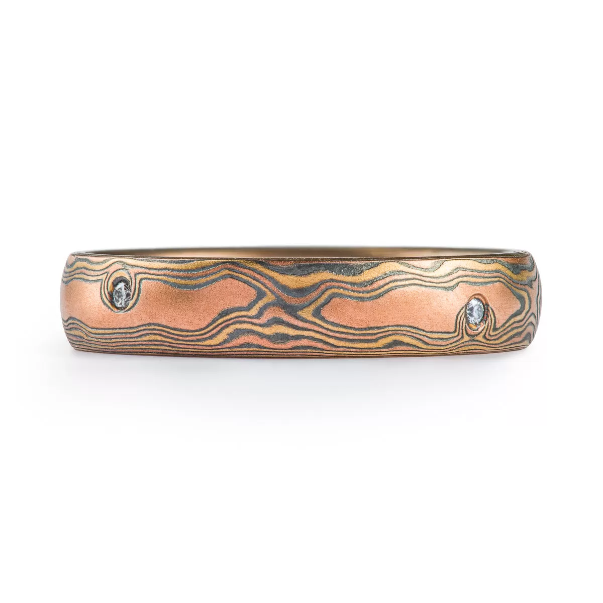 Organic Ring or Wedding Band in Woodgrain Pattern and Fire Palette SHIPS TODAY