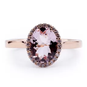 Oval Morganite with Diamond Accented Halo Ring