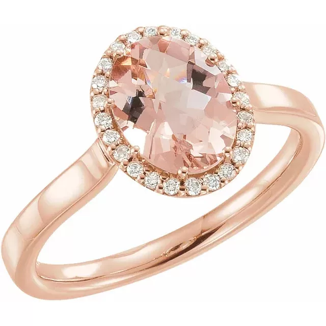 Oval Morganite with Diamond Accented Halo Ring