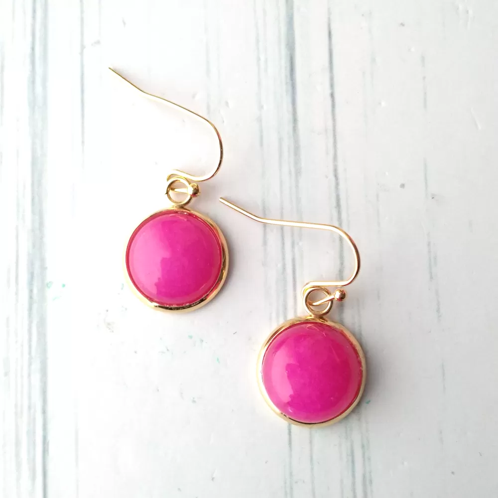 Pink Agate Single Drop Hook Earrings