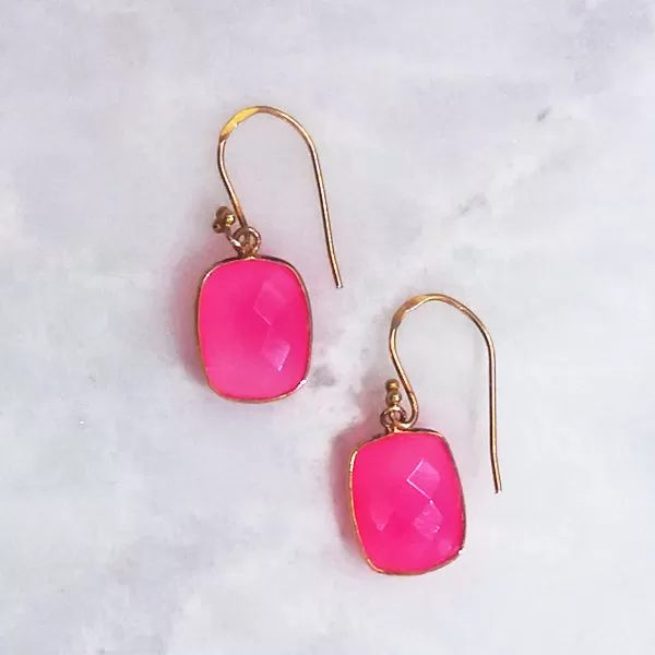 Pink Agate Single Drop Hook Earrings