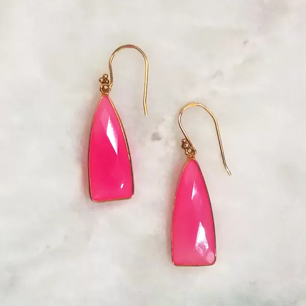 Pink Agate Single Drop Hook Earrings