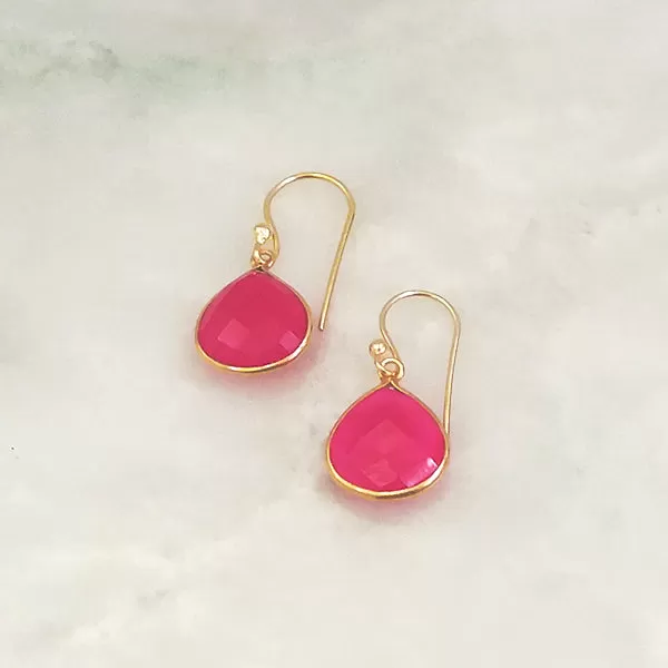 Pink Agate Single Drop Hook Earrings