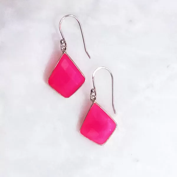 Pink Agate Single Drop Hook Earrings