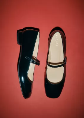 Por Do Sol Onix Black Leather Ballet Flats