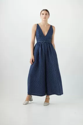 Quynh Jumpsuit in Linen Midnight Stripe