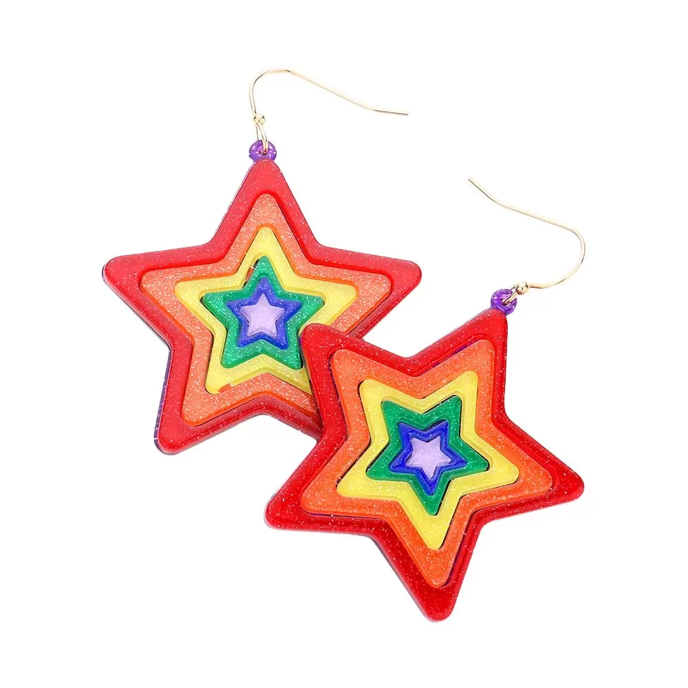 Rainbow Resin Star Dangle Earrings