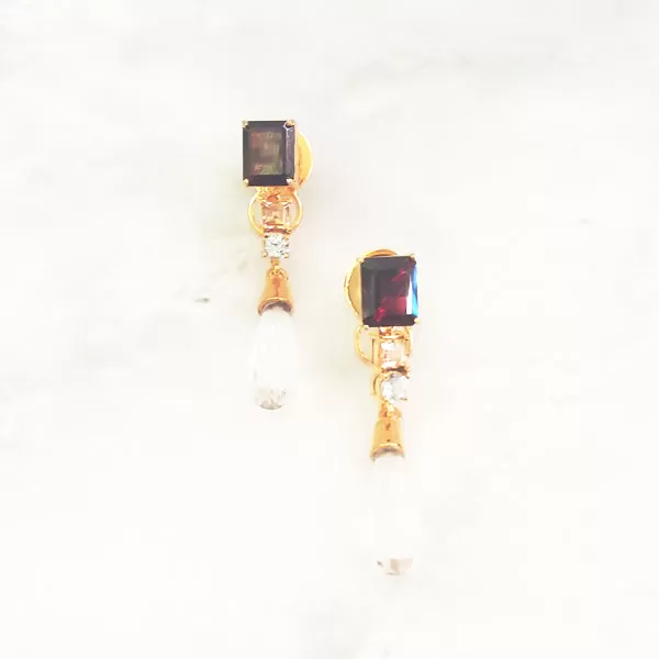 Red Garnet Stud with Citrine, Blue Topaz & Rock Crystal Twinset Earrings