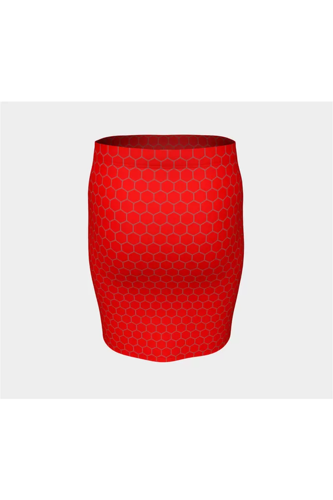 Red Honeycomb Fitted Skirt