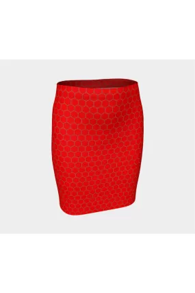 Red Honeycomb Fitted Skirt