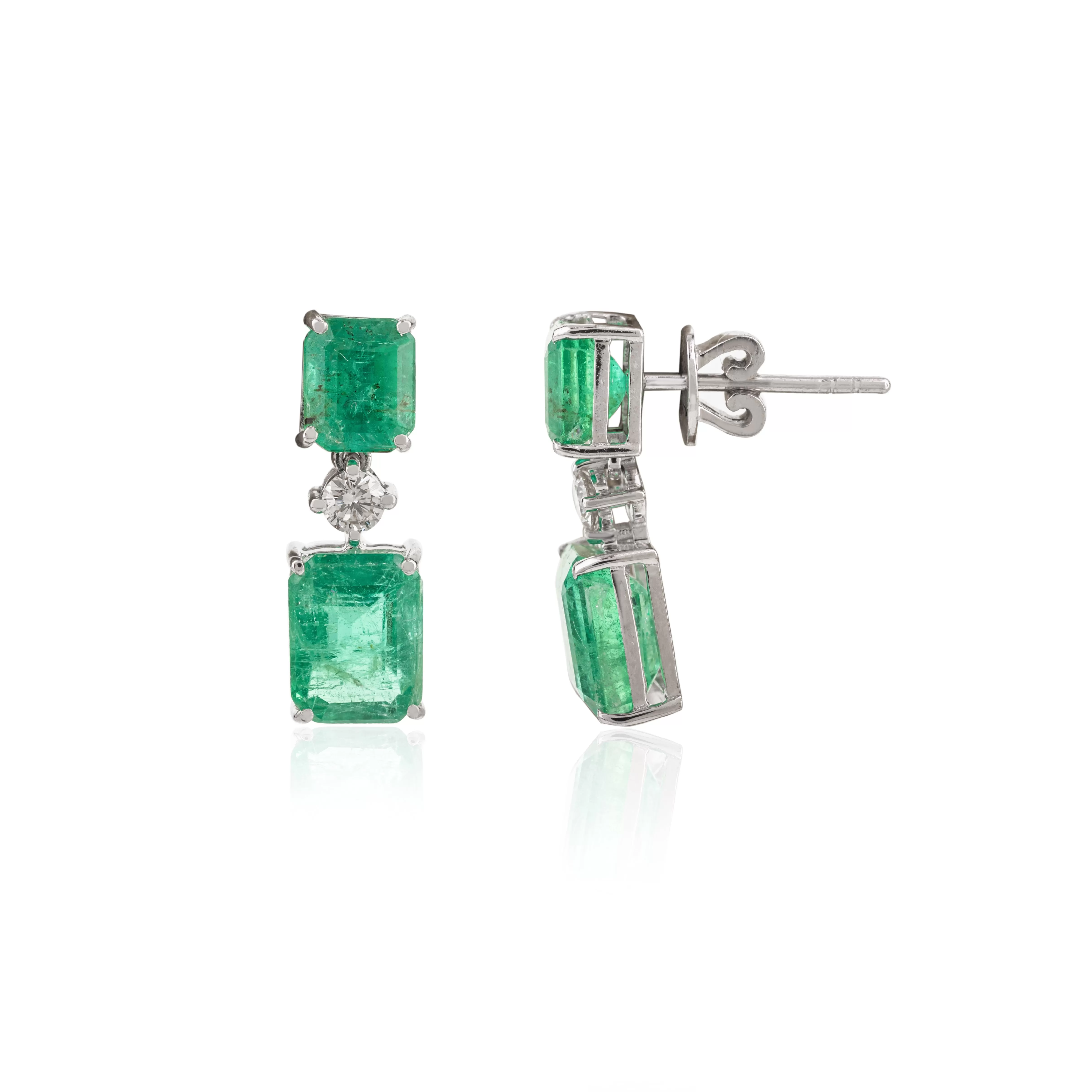 Regal Emerald and Diamond Dangle Earrings