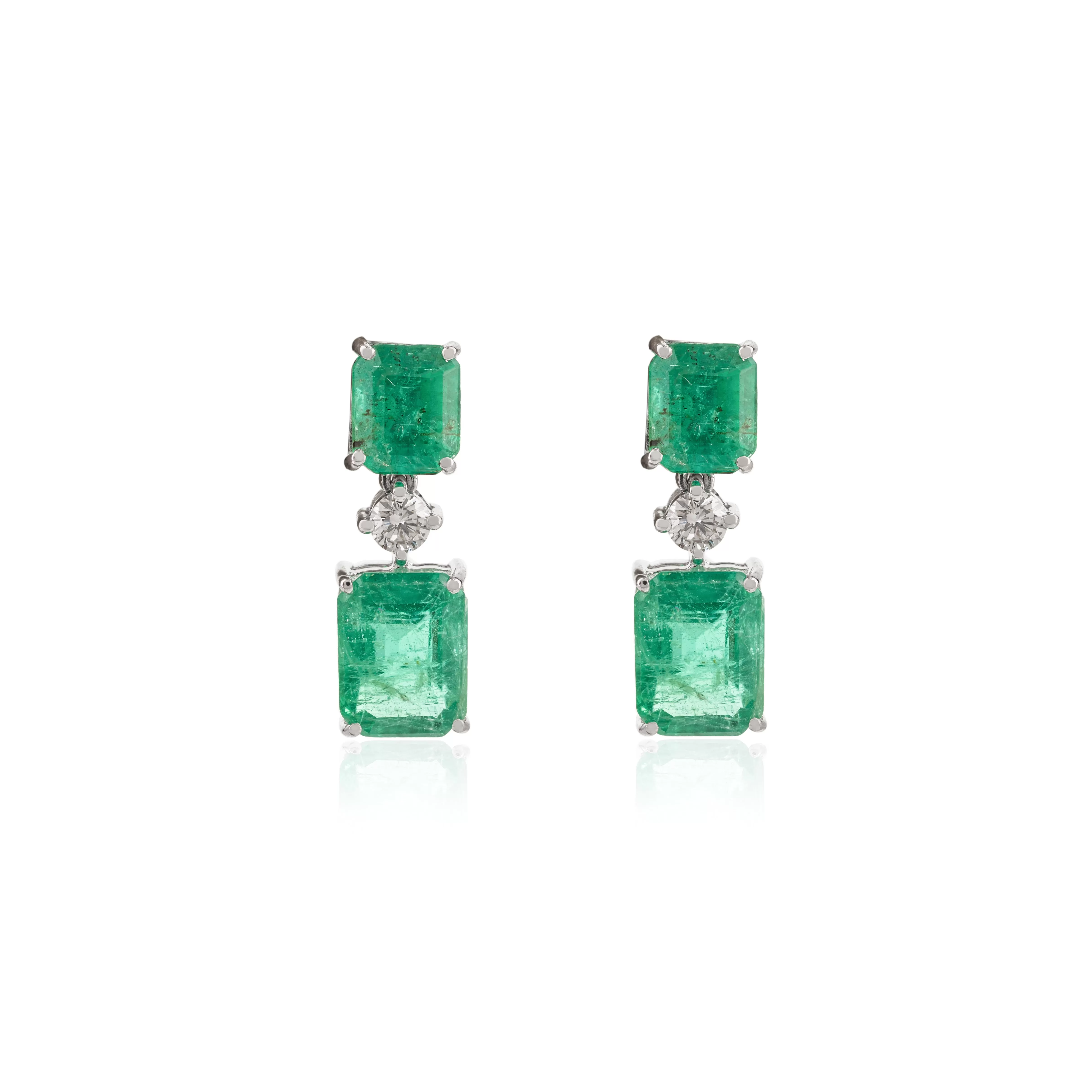 Regal Emerald and Diamond Dangle Earrings