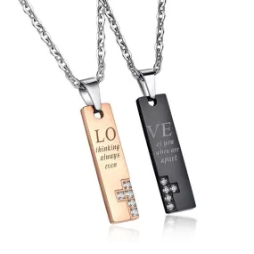 Rose Gold and Black Titanium Couple Cross Pendant Necklaces