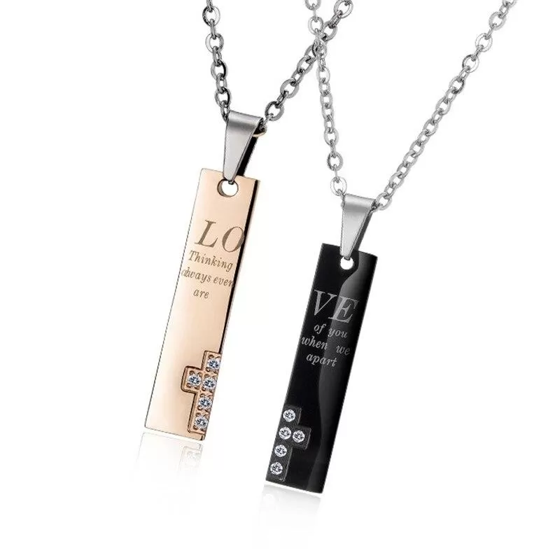 Rose Gold and Black Titanium Couple Cross Pendant Necklaces