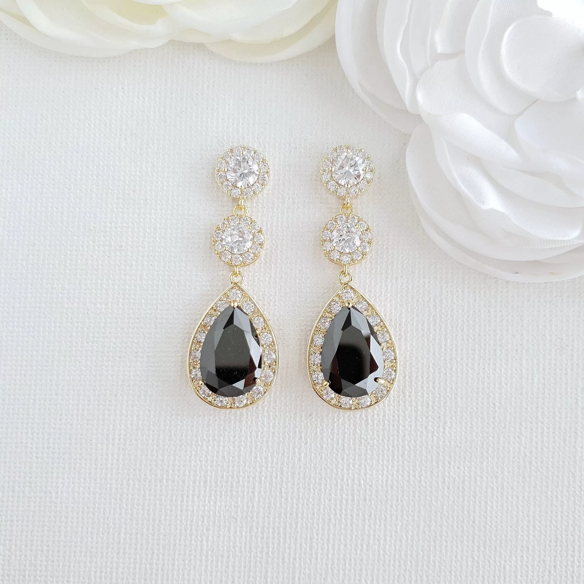 Rose Gold Long Black Earrings-Zoe