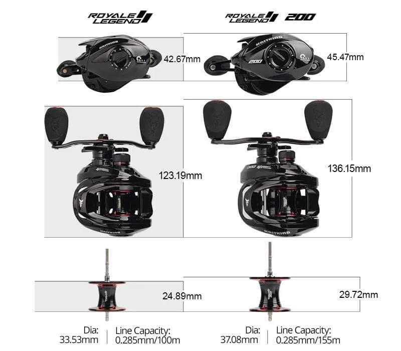 Royale Legend II & GT Baitcasting Reel 7.2:1 5.4:1 Gear Ratio Reel  Freshwater Aluminum Spool 8 KG Drag Fishing Coil