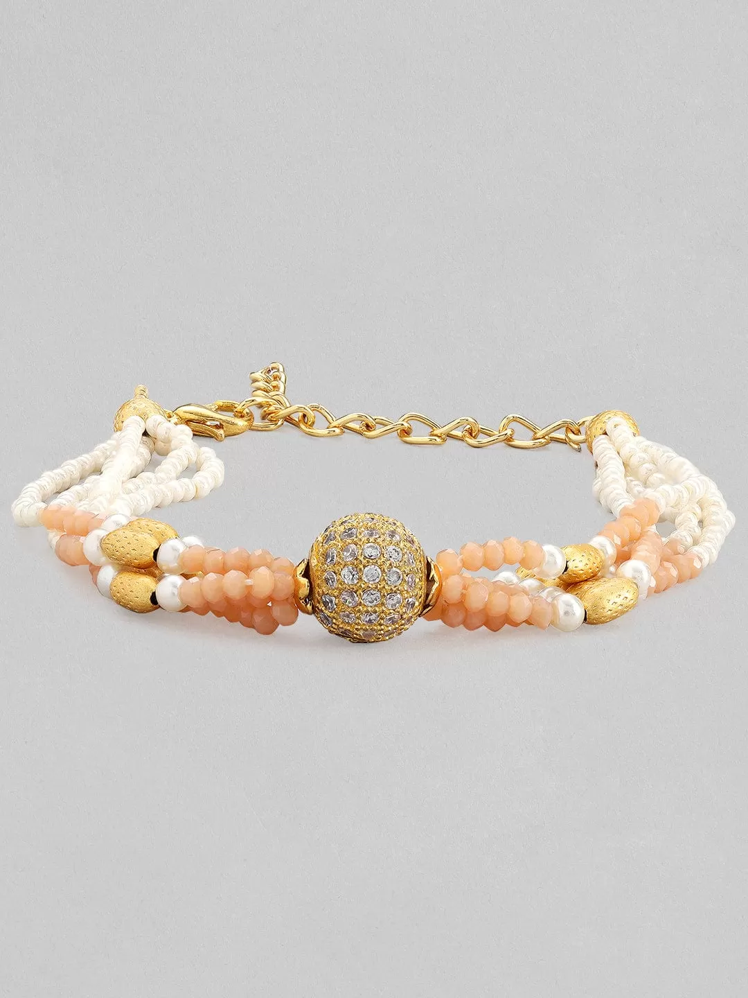 Rubans Gold Plated Bracelet With Studded Stones And Pastel Beads