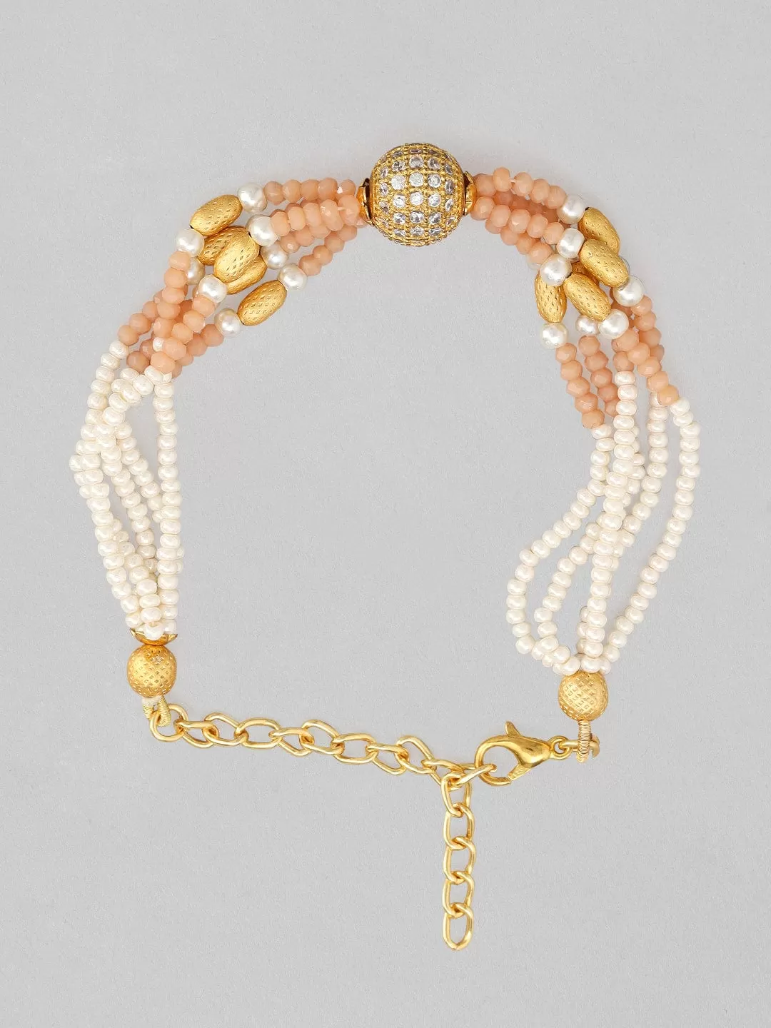 Rubans Gold Plated Bracelet With Studded Stones And Pastel Beads