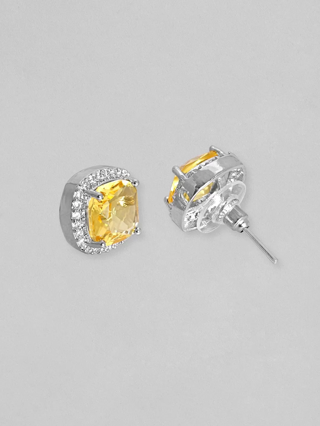 Rubans Rhodium Plated Yellow Sapphire Zirconia Studded Pendant Set