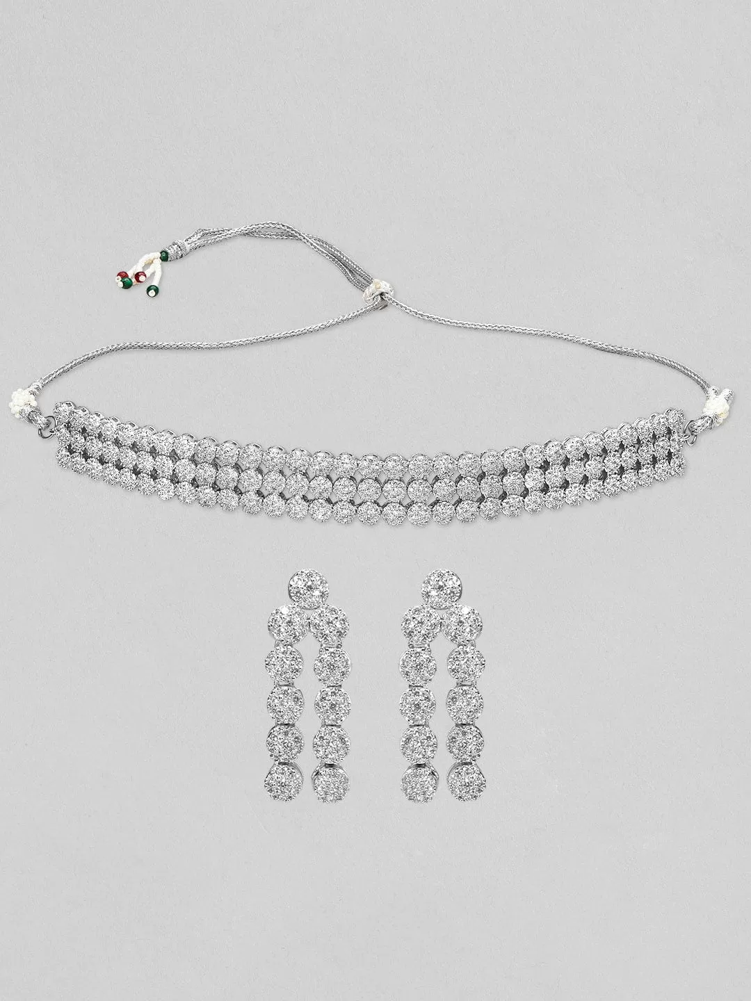 Rubans Silver-Plated Handcrafted AD Studded Choker Jewellery Set