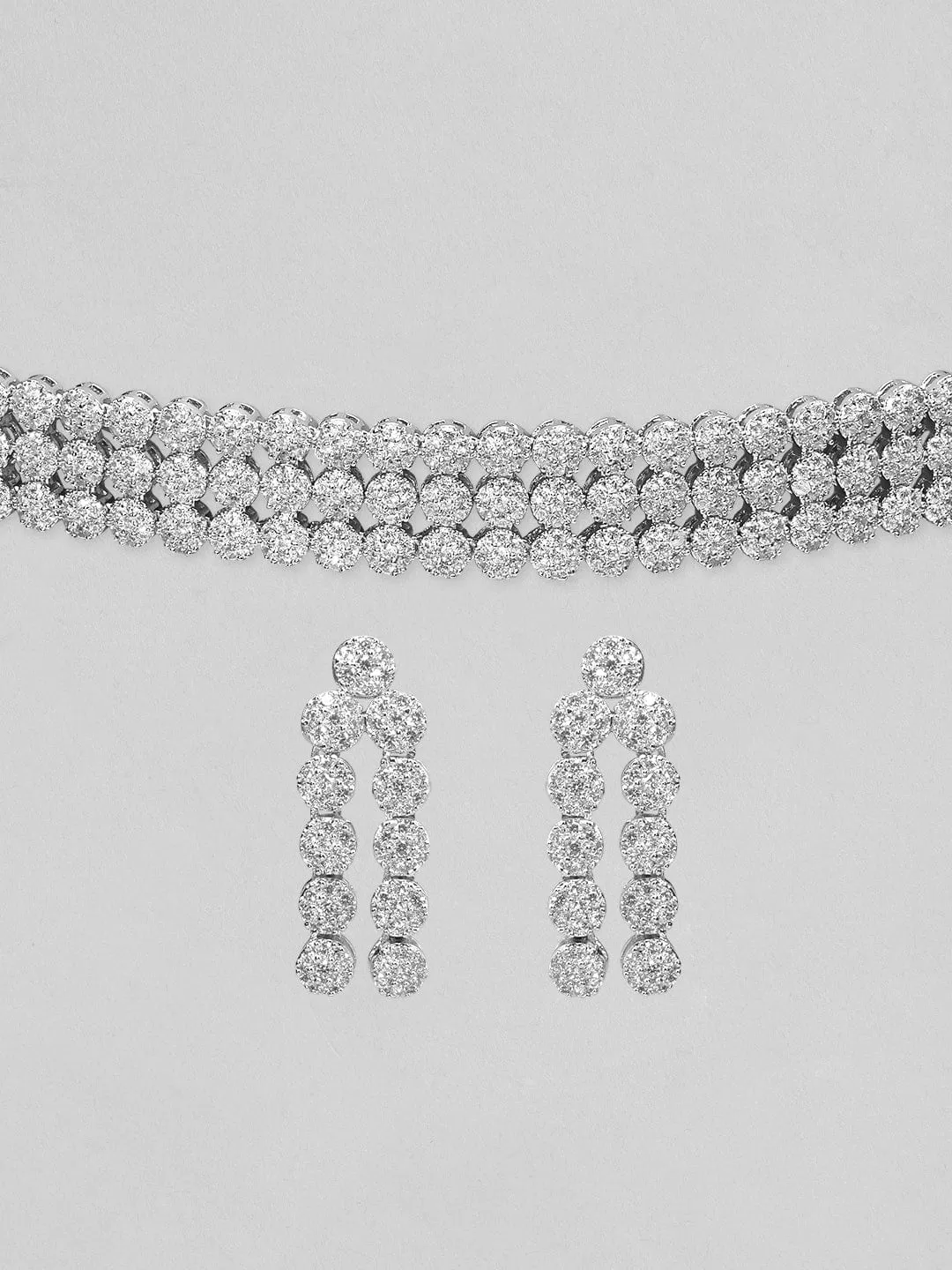 Rubans Silver-Plated Handcrafted AD Studded Choker Jewellery Set