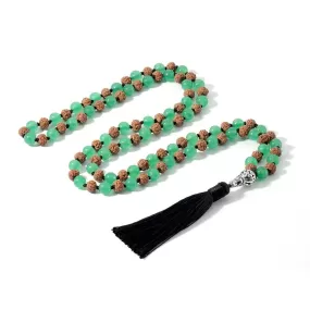 Rudraksha & Green Aventurine Beaded Knotted Mala Necklace