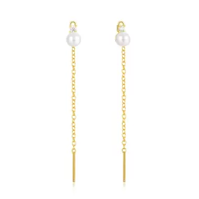 S925 Silver Threader Chain Earrings with White Pearl