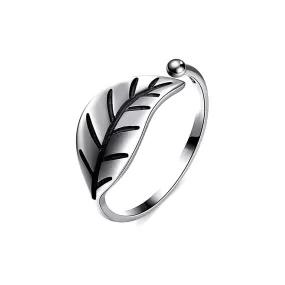 S925 Sterling Silver Vintage Leaf Plain Ring