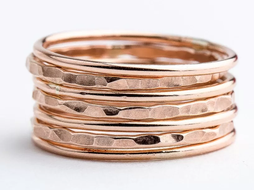 Set of 7 Mixed Textures Stacking Rings