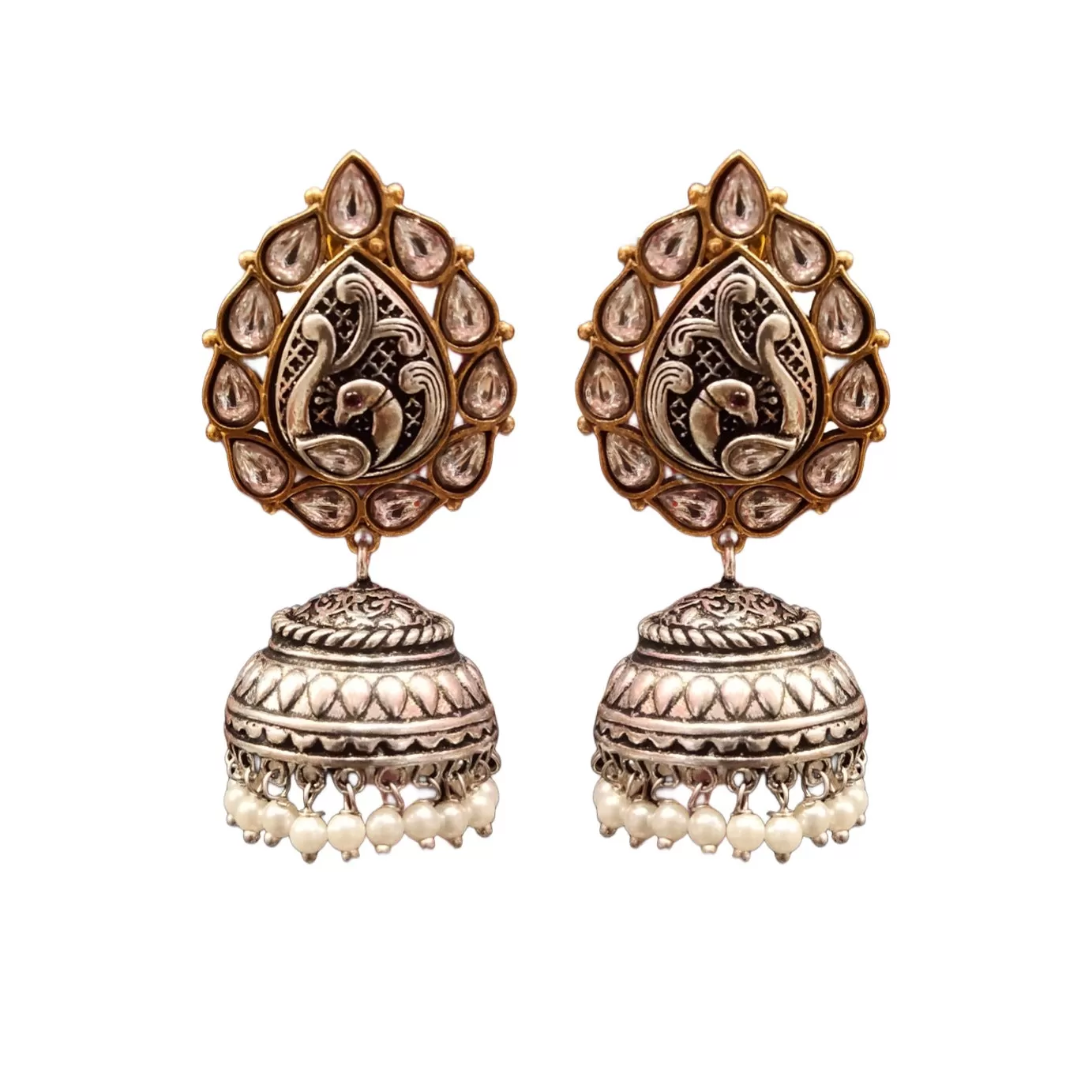 Showcase Your Unique Style with ASP Fashion Jewellery's Stunning Tribal Peacock Kundan Jhumka in Oxidized Silver