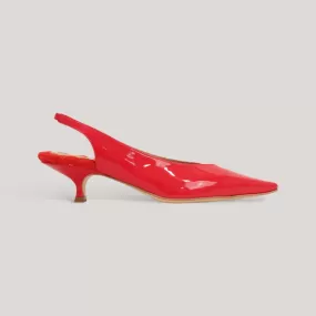 SILVANA | Red Vegan Patent - Pointed Toe Kitten Heel