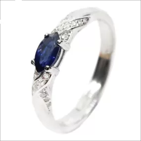 Simple Marquise Cut Sapphire Gemstone Ring - 925 Sterling Silver