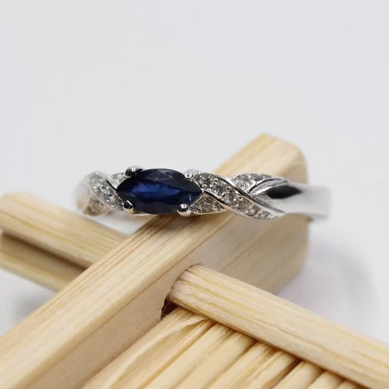 Simple Marquise Cut Sapphire Gemstone Ring - 925 Sterling Silver