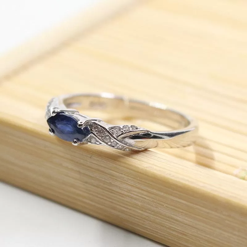 Simple Marquise Cut Sapphire Gemstone Ring - 925 Sterling Silver