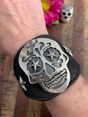 Skull & Stars Leather Cuff