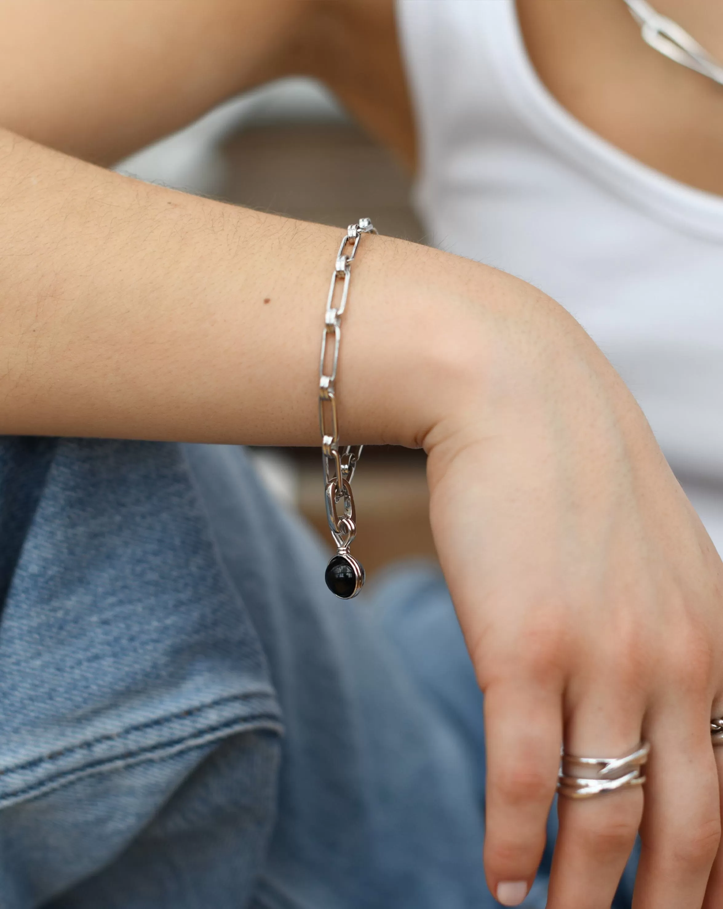 Small Sphere Bracelet | Silver Plated/Black Onyx