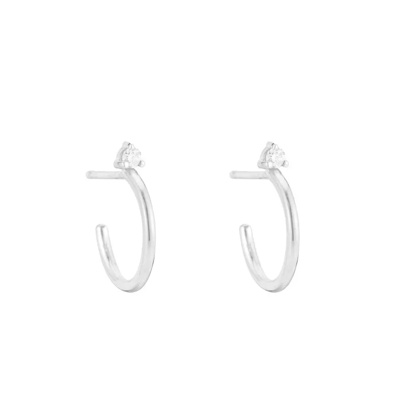 Solid Gold Diamond Stud Hoop Earrings, 14ky