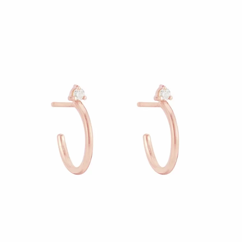 Solid Gold Diamond Stud Hoop Earrings, 14ky