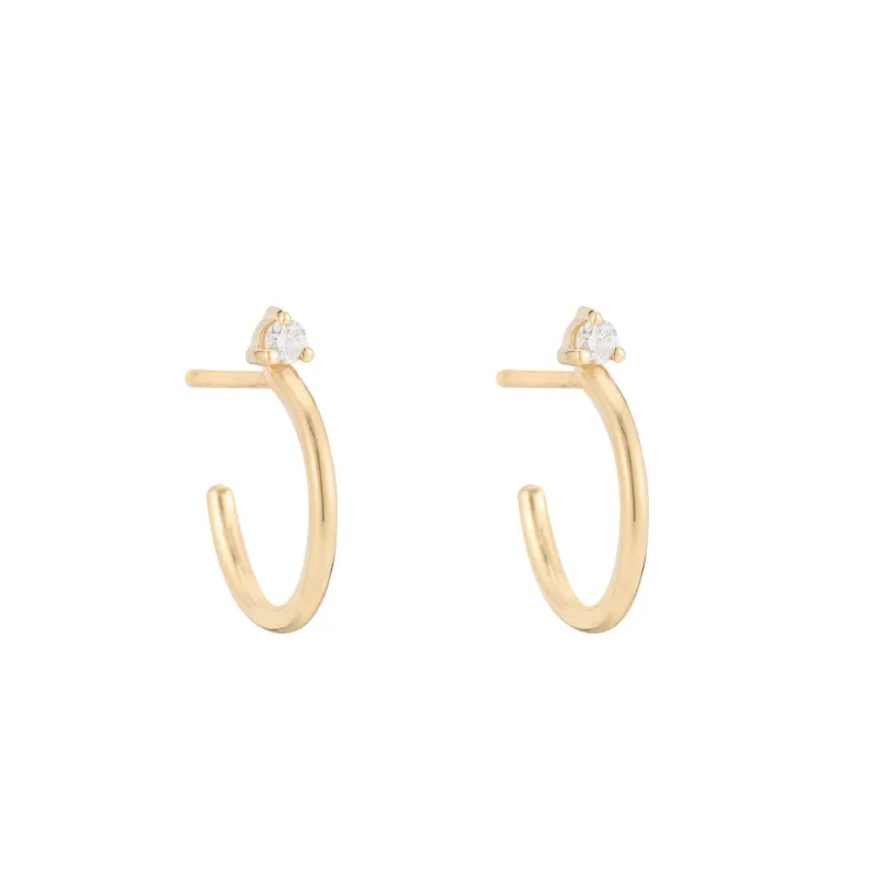 Solid Gold Diamond Stud Hoop Earrings, 14ky