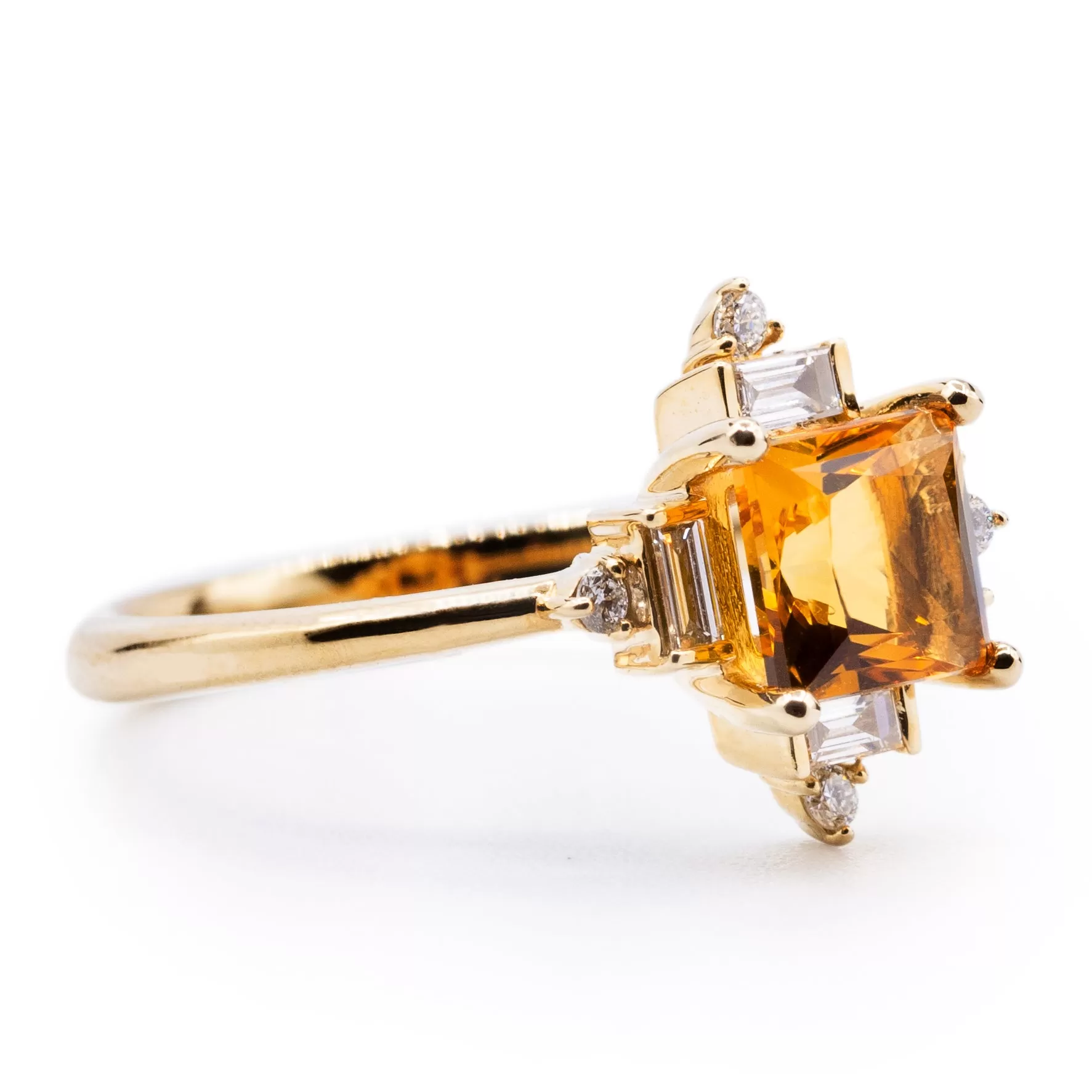 Square Citrine Setting with Geometric Diamond Accented Halo Ring