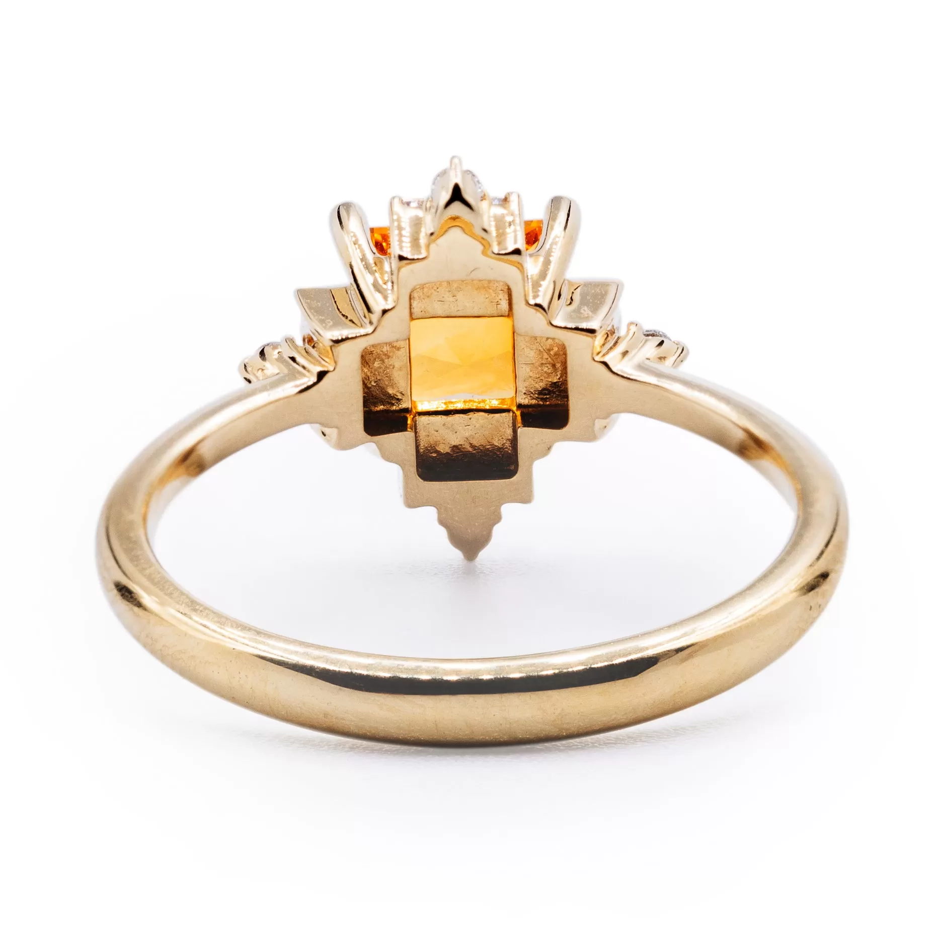 Square Citrine Setting with Geometric Diamond Accented Halo Ring