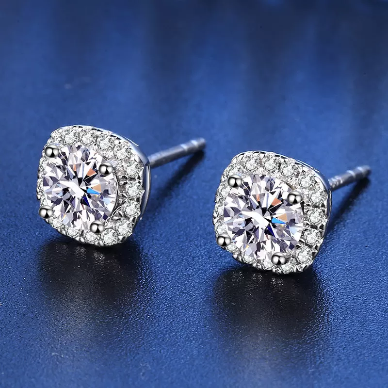 Square Moissanite Stud Earrings for Women