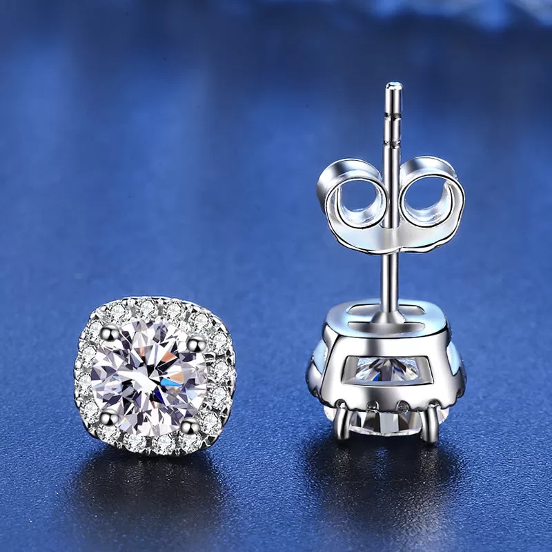 Square Moissanite Stud Earrings for Women