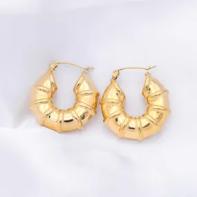 Stainless Steel Bamboo Hoop Earrings - Gold