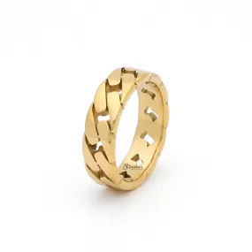 Stainless Steel Cuban Curb Chain Link Ring - Gold