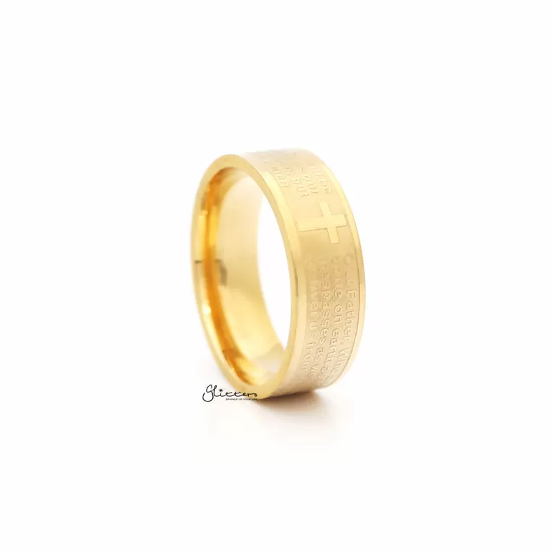 Stainless Steel Our Father Prayer Band Ring - Gold