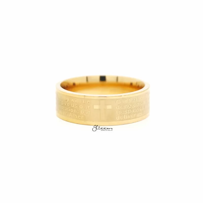 Stainless Steel Our Father Prayer Band Ring - Gold